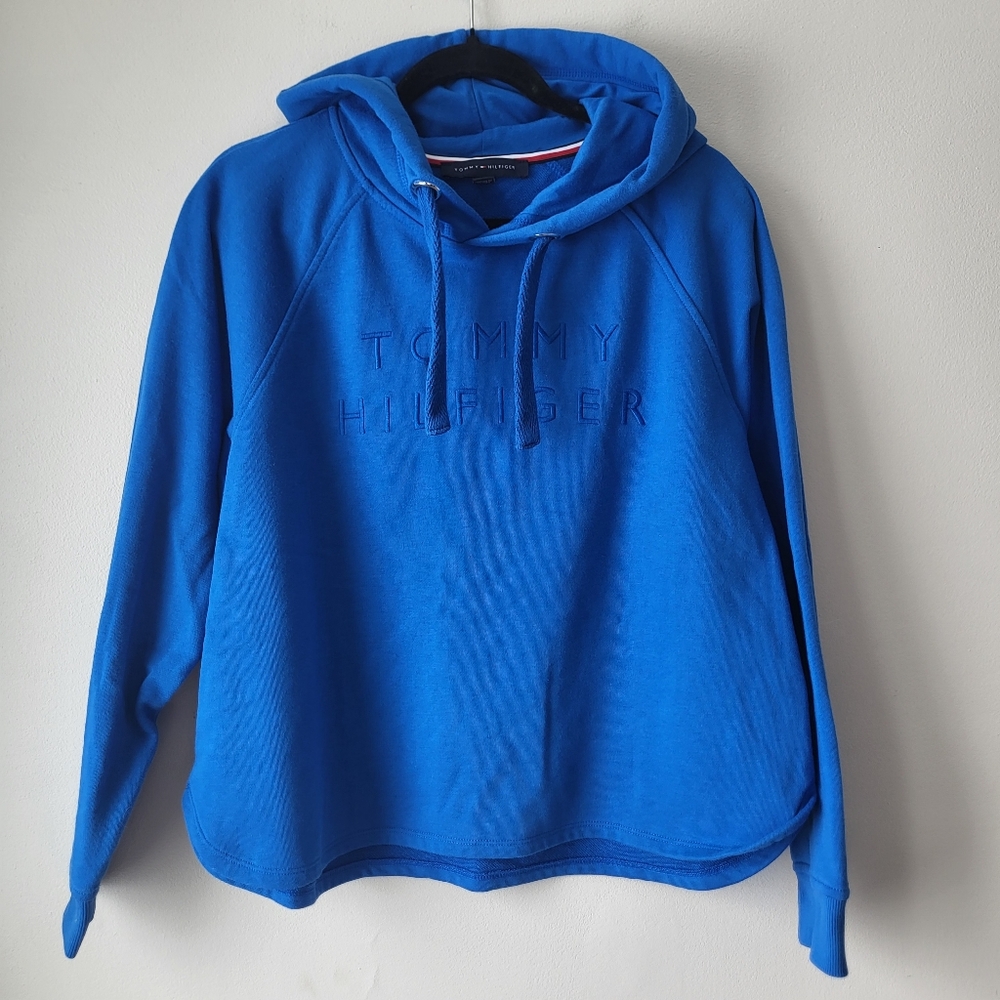 Tommy Hilfiger Royal Blue Pullover Athleisure Preppy Chic Hoodie Sweat Shirt
